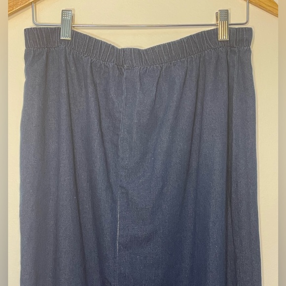 30-Leslie Fay Women Vintage Blue Denim Elastic Waist Prairie Modest Skirt Large - Picture 8 of 8